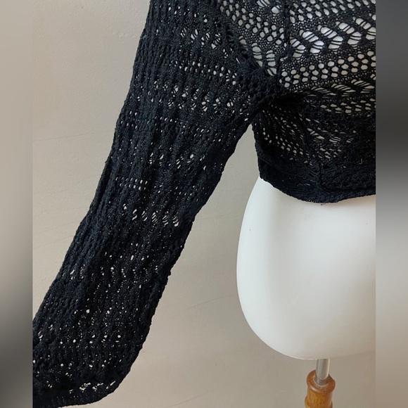 Vintage Periwinkle Black Open-Knit Crochet Style Crop Cardigan Bohochic - Picture 4 of 7